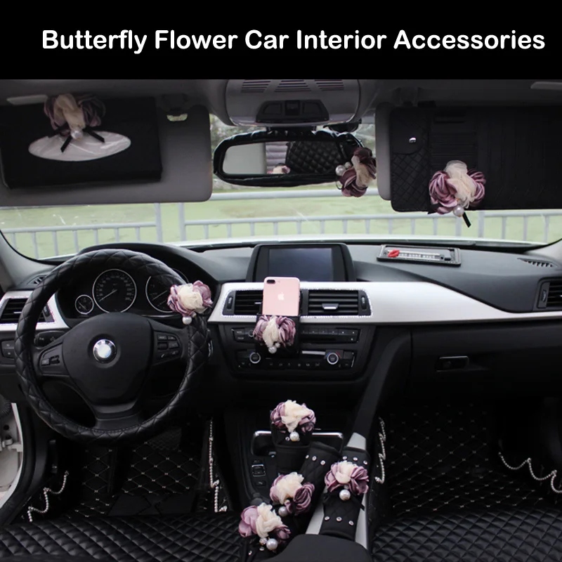 Pink Butterfly Flower Car Seat Interior Accessories Leather Steering Wheel Cover Auto Crystal Headrest Hand brake Shifter Cover
Pink Butterfly Flower Car Seat Interior Accessories Leather Steering Wheel Cover Auto Crystal Headrest Hand brake Shifter Cover