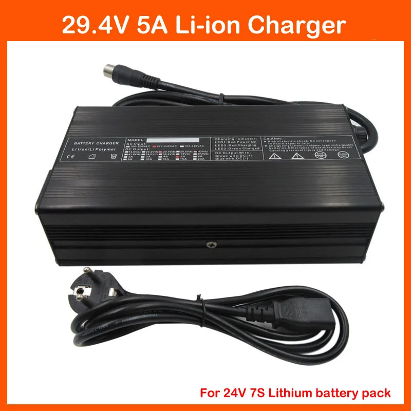 24V Fast Charger 29.4V 5A lithium Charger 24V 5A RCA Port Li-ion Electric Bike Charger For 7S 24V Lithium Battery Pack
24V Fast Charger 29.4V 5A lithium Charger 24V 5A RCA Port Li-ion Electric Bike Charger For 7S 24V Lithium Battery Pack