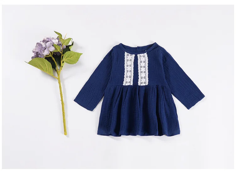 Mother nest Lone Sleeves Baby Girl Lace Dress Dark Blue Linen Cute Newborn Clothes Dresses Children Simple Cotton 1st Birthday (29)