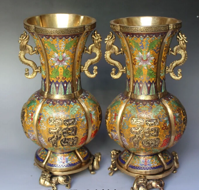 huij 007946 12" Royal Chinese Cloisonne Enamel Bronze Gilt Dragon Beast Vase Pot Statue Pair
huij 007946 12" Royal Chinese Cloisonne Enamel Bronze Gilt Dragon Beast Vase Pot Statue Pair