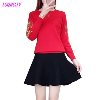 Knit sweater two pieces set for women 2018 spring and autumn Embroidery beading pullover sweater Elastic waist pleated skirt Set
Knit sweater two pieces set for women 2018 spring and autumn Embroidery beading pullover sweater Elastic waist pleated skirt Set