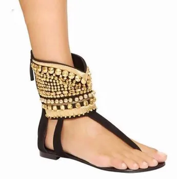 Girl's Gladiator Golden Rivets Rhinestone Studs Ankle Flat Sandals Thong Toe Embroider Crystal Leisure Beach Sandal Bottines
Girl's Gladiator Golden Rivets Rhinestone Studs Ankle Flat Sandals Thong Toe Embroider Crystal Leisure Beach Sandal Bottines
