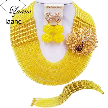 Laanc 10 Rows African Beads Jewelry Set Yellow Crystal Nigerian Wedding Necklace and Earrings Bracelet C22P020
Laanc 10 Rows African Beads Jewelry Set Yellow Crystal Nigerian Wedding Necklace and Earrings Bracelet C22P020