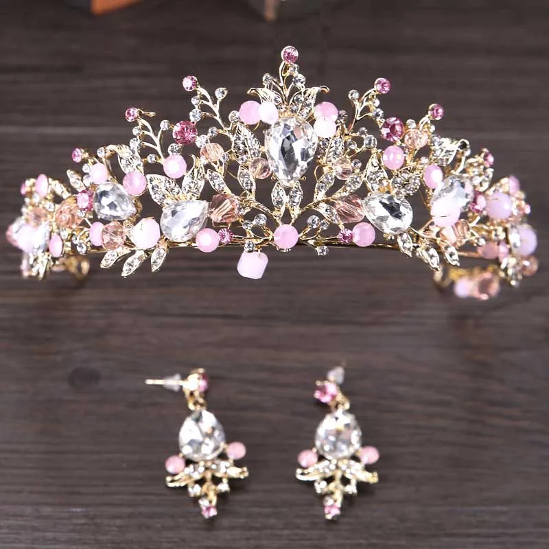 Luxury Wedding Hair Accessories For Bride Shiny Pink Crystal Floral Tiaras Crown With Earrings Princess Hair Jewelry Kits
Luxury Wedding Hair Accessories For Bride Shiny Pink Crystal Floral Tiaras Crown With Earrings Princess Hair Jewelry Kits
