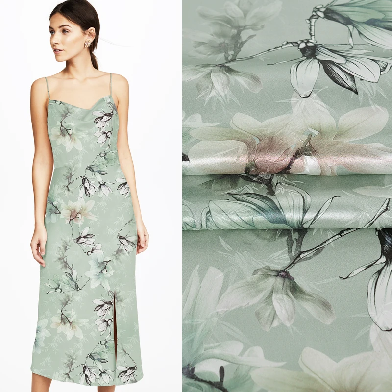117CM Wide 19MM Magnolia Floral Jacquard Stretch Light Green Silk Satin Fabric Good for Summer Dress Skirt Shirt Pants JH194
117CM Wide 19MM Magnolia Floral Jacquard Stretch Light Green Silk Satin Fabric Good for Summer Dress Skirt Shirt Pants JH194