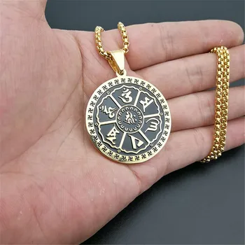 

Buddhistic Six Words' Sutra Yoga Swastika Pendants Necklace for Men Stainless Steel Buddhism Hinduism Jewelry Dropshipping