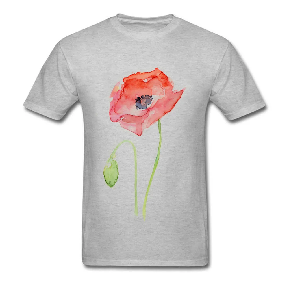 Cotton Fabric Mens Short Sleeve Red Poppy Abstract Watercolor T-shirts Casual Tops Shirt Fashion Summer Crew Neck Clothing Shirt Red Poppy Abstract Watercolor grey