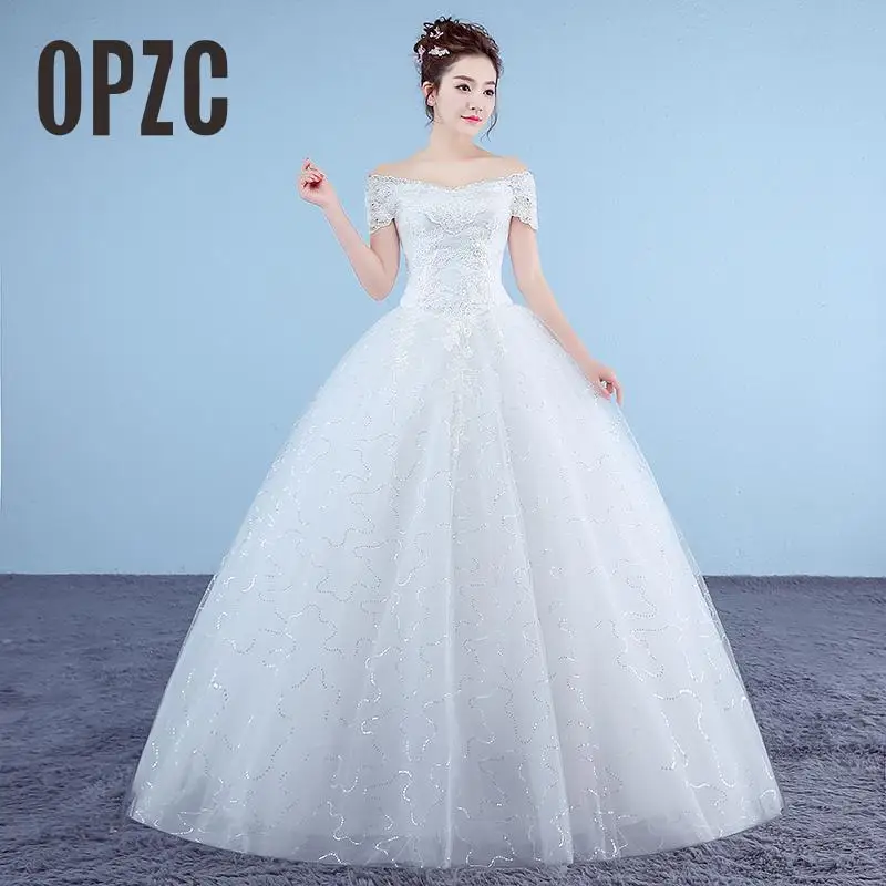 

New Boat Neck Embroidered Wedding Dress 2020 Organza And Tulle Lace Up Ball White Princess Cheap Bridal Gowns Vestido De Noiva