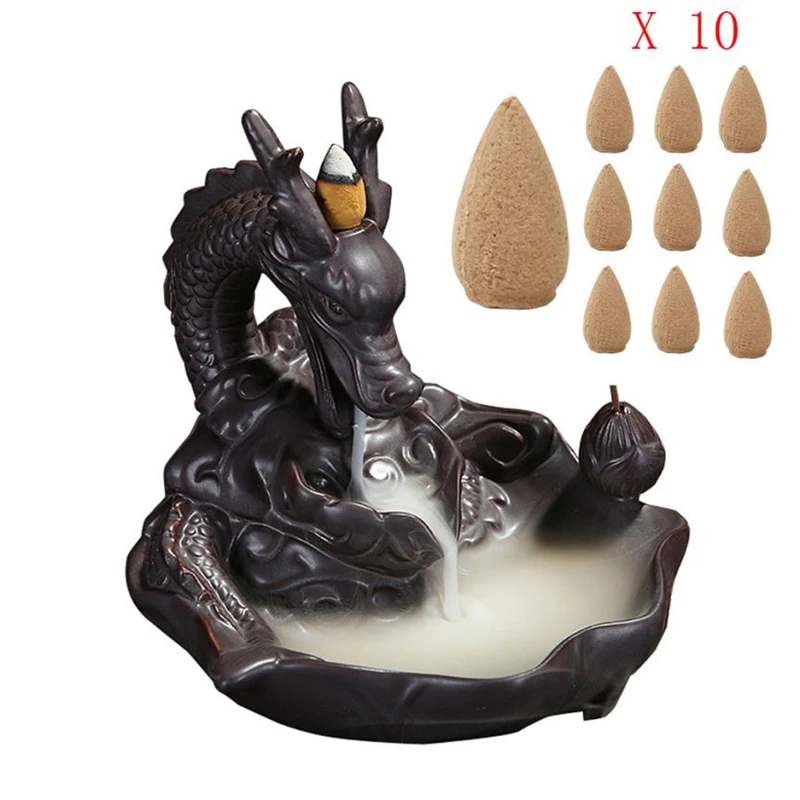   10pcs Retro Handmade Porcelain Ceramic Backflow Incense Burner Buddhist Decoration Home Aromatherapy Artificial Scent C0426#3006