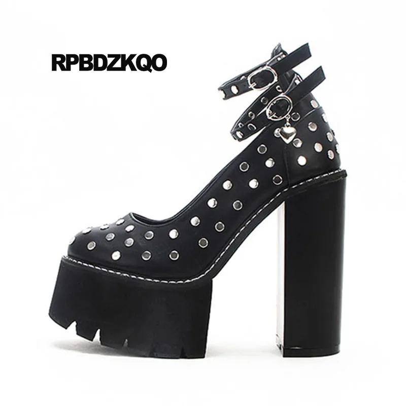 Shoes Gothic Round Toe Fetish Rivet 14cm 15cm Ultra High Heels Platform Metal Punk Pumps Black Stud Ankle Strap Ladies Chunky
Shoes Gothic Round Toe Fetish Rivet 14cm 15cm Ultra High Heels Platform Metal Punk Pumps Black Stud Ankle Strap Ladies Chunky