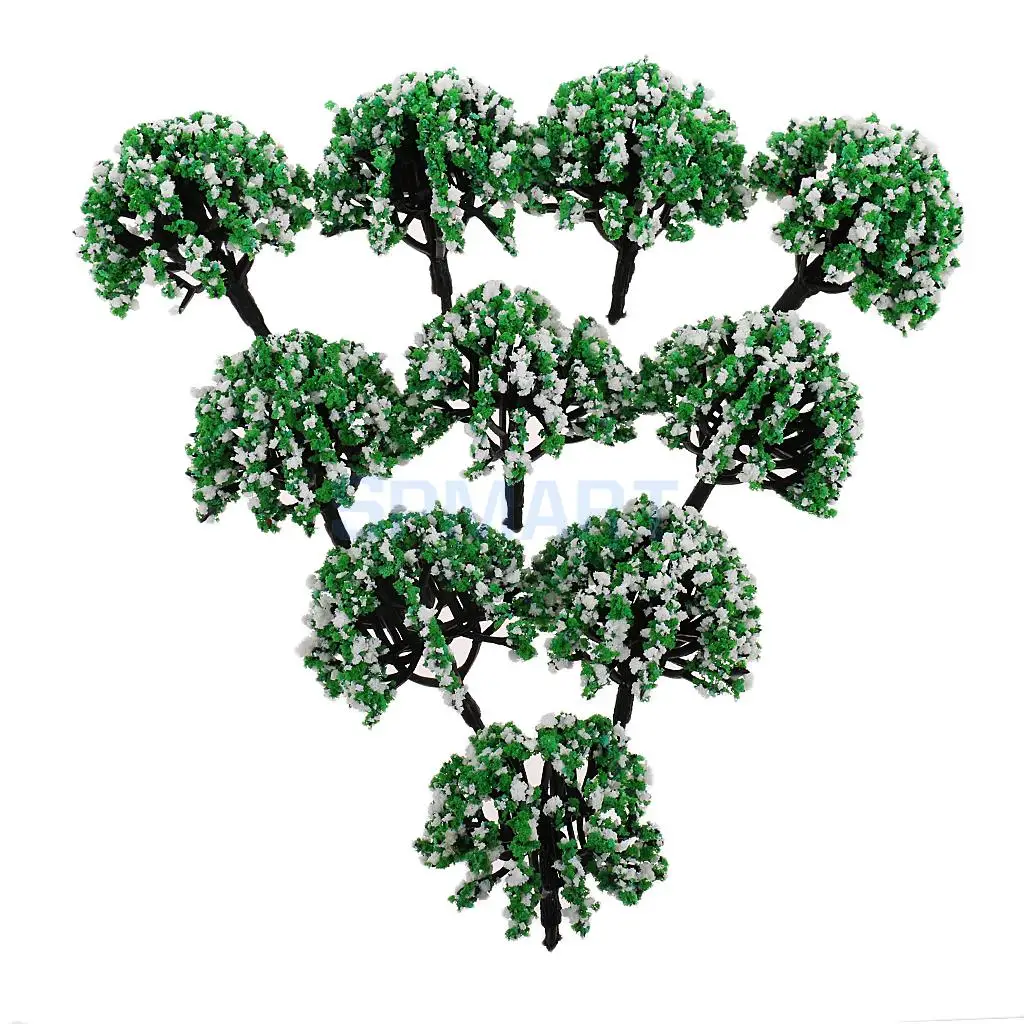 10pcs 1/200 Train Railroad Scene Scenery Landscape Model Trees Green HO Scale with Flowers Model Building Kits