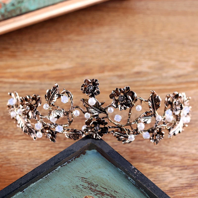 Vintage Crowns Gold Flower Bridal Tiara Trendy Hairband Headpiece Vine Crowns Wedding Hair Accessories Pageant Leaf Jewelry 13