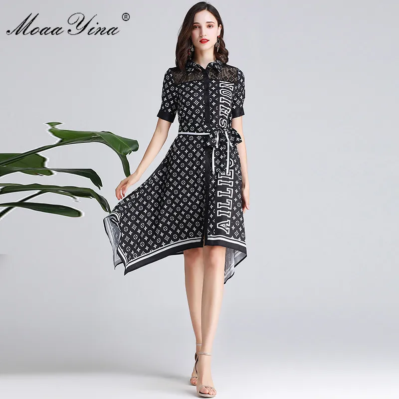 Moaa Yina Fashion Designer Runway dress Spring Summer Women Dress Turn-down Collar Dot Print Lace Up Asymmetrical Black Dresses
Moaa Yina Fashion Designer Runway dress Spring Summer Women Dress Turn-down Collar Dot Print Lace Up Asymmetrical Black Dresses