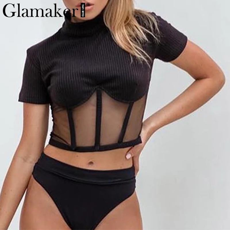 Glamaker Transparent mesh patchwork crop top Women turtleneck black tank top camisole Female sexy streetwear summer top tee cami
Glamaker Transparent mesh patchwork crop top Women turtleneck black tank top camisole Female sexy streetwear summer top tee cami