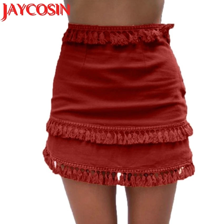 Женский эластичный с высокой талией Свободная юбка кисточками стрейч Bodycon ниже