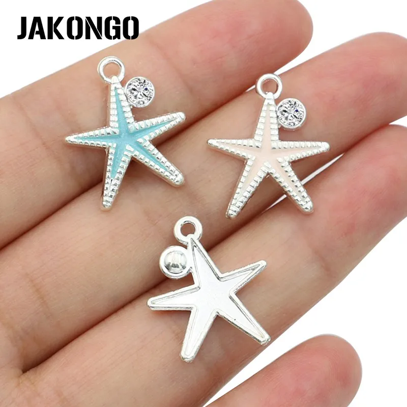 JAKONGO Silver Plated Crystal Enamel Starfish Charms Pendant Bracelet Earrings Accessories Jewelry Making DIY Craft 6pcs
JAKONGO Silver Plated Crystal Enamel Starfish Charms Pendant Bracelet Earrings Accessories Jewelry Making DIY Craft 6pcs