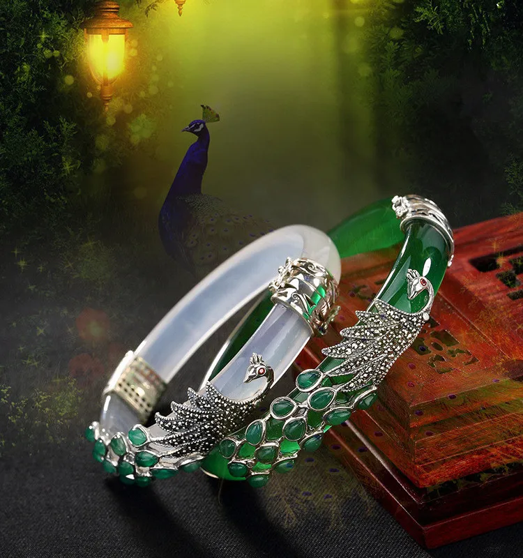 charming S925 Sterling Silver Bracelet Women Thai Silver Chalcedony Bangle Jades Vintage Marcasite Peacock Bangles Fine Jewelry
charming S925 Sterling Silver Bracelet Women Thai Silver Chalcedony Bangle Jades Vintage Marcasite Peacock Bangles Fine Jewelry