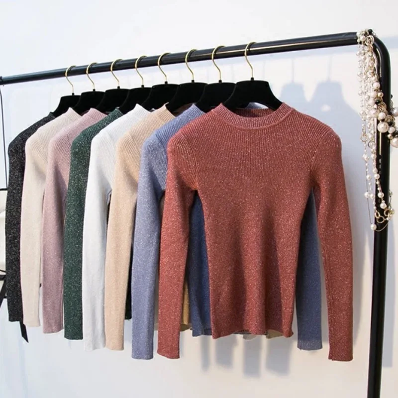Women Autumn Knitwear Round Neck Long Sleeves Shining Slim Fit Female Bottomwear -MX8
Women Autumn Knitwear Round Neck Long Sleeves Shining Slim Fit Female Bottomwear -MX8
