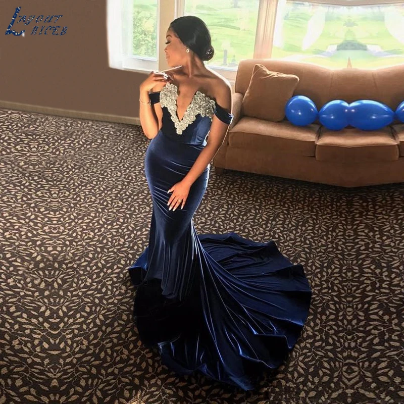 AED1217 Navy Blue Velvet Mermaid Long Evening Dress Off-the-shoulder Luxury Beads Crystal Prom Gowns Carpet Celebrit
AED1217 Navy Blue Velvet Mermaid Long Evening Dress Off-the-shoulder Luxury Beads Crystal Prom Gowns Carpet Celebrit