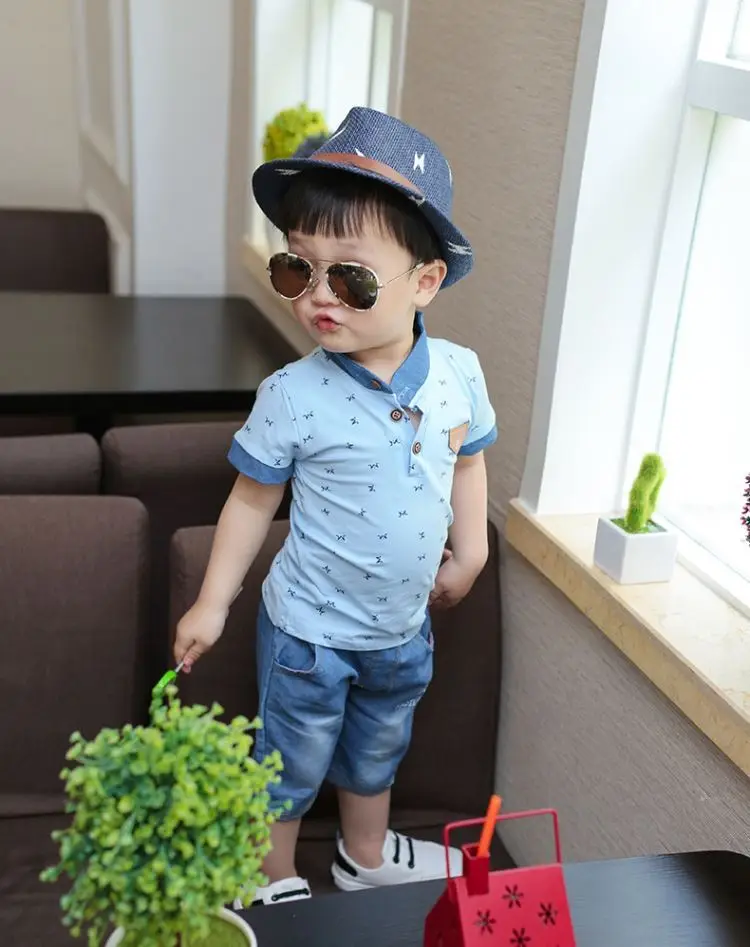 Cool Denim Shorts Suit Set For Boys Summer Newborn Clothing With Short