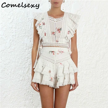 2019 Summer New Elegant Print Ruffles Hollow Out Women Two Piece Set Sleeveless Lace Up Top High Waist Slim Shorts Female Suit
2019 Summer New Elegant Print Ruffles Hollow Out Women Two Piece Set Sleeveless Lace Up Top High Waist Slim Shorts Female Suit