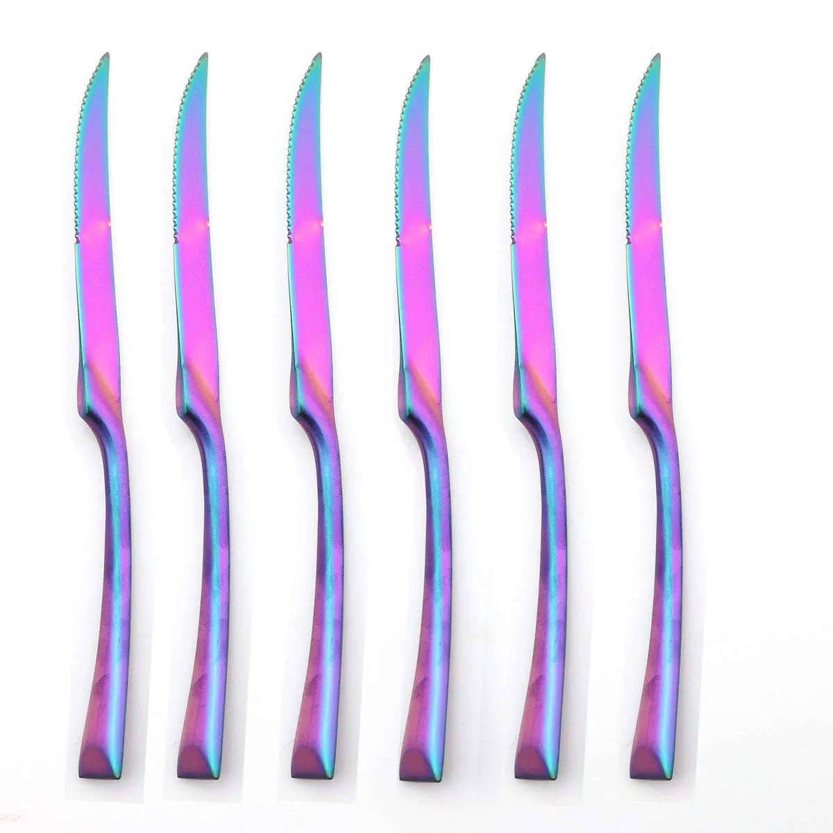 Sharp New 6 Pcs/set Top Quality Stainless Steel Gold Steak Knife Rainbow Knives Restaurant Steak Knives in Dinnerware set
Sharp New 6 Pcs/set Top Quality Stainless Steel Gold Steak Knife Rainbow Knives Restaurant Steak Knives in Dinnerware set