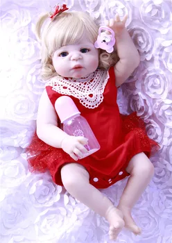 

55cm Full Silicone Body Reborn Baby Doll Toy Lifelike Newborn Blonde curly Girl Princess Babies Doll Girl Brinquedos Bathe Toy