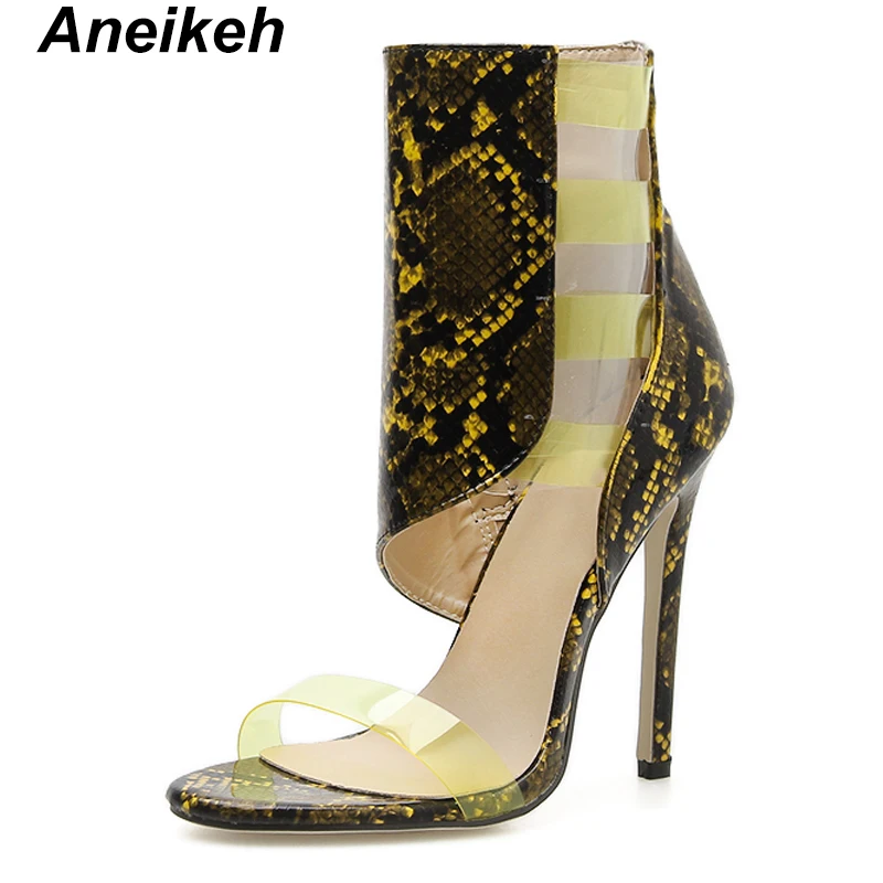 Aneikeh Novelty PU Women Serpentine Ankle Boots Thin High Heels Shoes Hollow Out Zipper Transparent Round Toe Sexy Sandals Boots
Aneikeh Novelty PU Women Serpentine Ankle Boots Thin High Heels Shoes Hollow Out Zipper Transparent Round Toe Sexy Sandals Boots