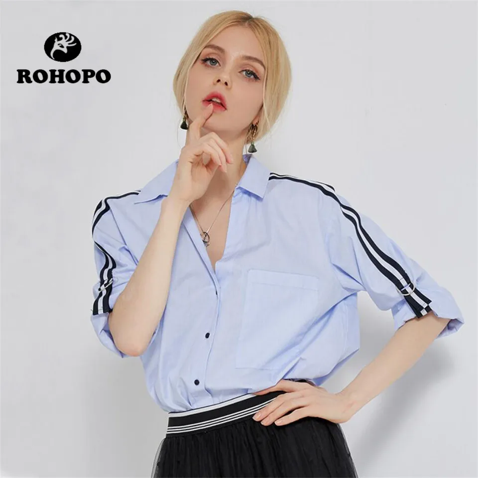 ROHOPO Female Chic Spring Blouse Top Quality Korea v neck Half sleeve Casual Original Design Blouse patchwork hooded sleeve
ROHOPO Female Chic Spring Blouse Top Quality Korea v neck Half sleeve Casual Original Design Blouse patchwork hooded sleeve