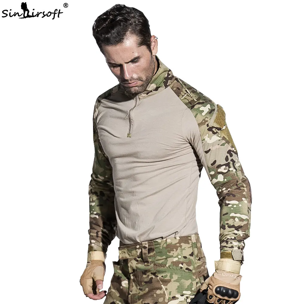 Камуфляжные мужские футболки SINAIRSOFT с налокотниками военная униформа в стиле