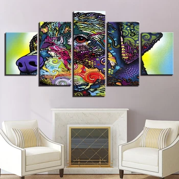 

Modern Kanvas Poster Duvar Sanat Modüler Resimler 5 Parça Gökkuşağı Renkli Soyut Hayvan Köpek Resimleri Ev Dekorasyonu Çerçeve