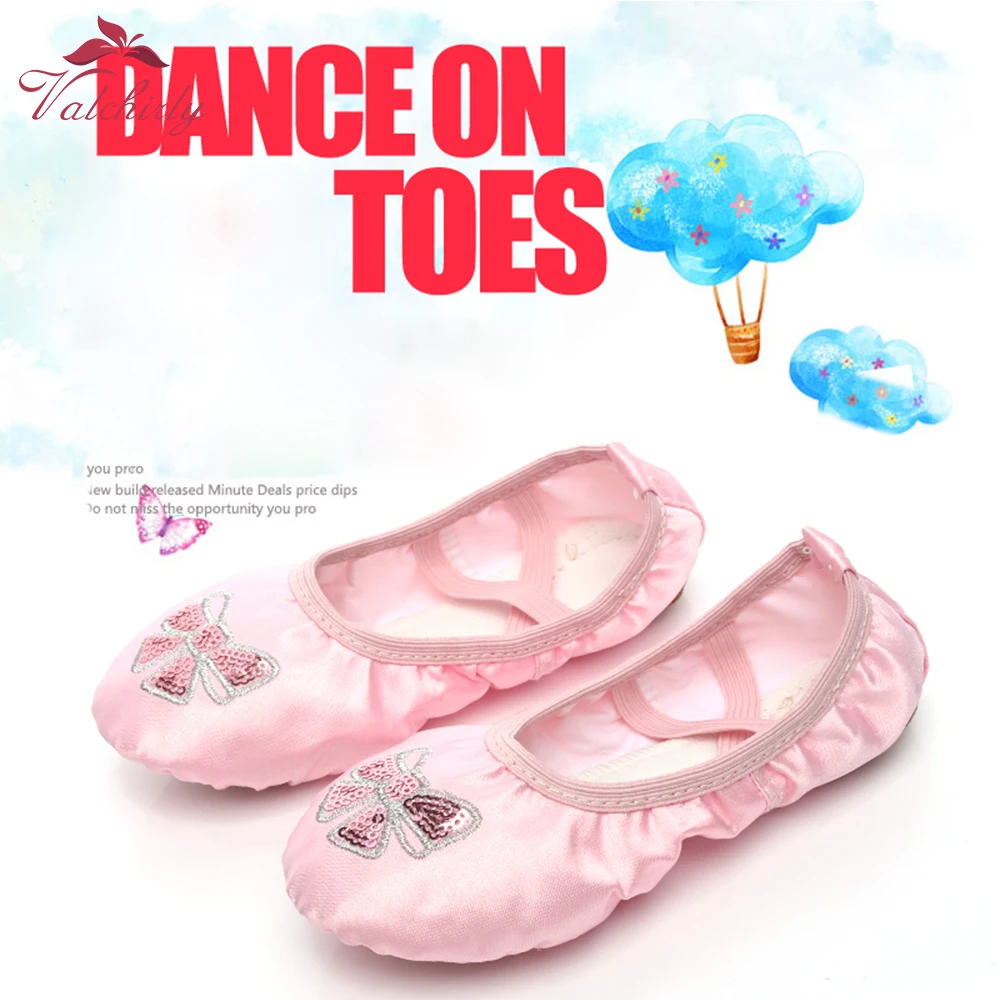 Pink Girls Ballet Dance Flat Shoes Satin Ballet Shoes Leather Sole with Sequins Glitter Butterfly for Kids 
Pink Girls Ballet Dance Flat Shoes Satin Ballet Shoes Leather Sole with Sequins Glitter Butterfly for Kids