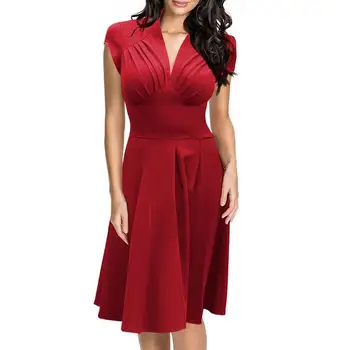 Vogue Dress Casual High Waist Big Dress Big Roundabout Solid Color Retro Stretch Deep V Neck Knee Knee Dress Plue Size
Vogue Dress Casual High Waist Big Dress Big Roundabout Solid Color Retro Stretch Deep V Neck Knee Knee Dress Plue Size