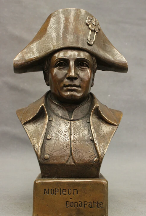 006455 12" Chinese Bronze Copper Carved Warrior Hero Emperor Napoleon Head Bust Statue