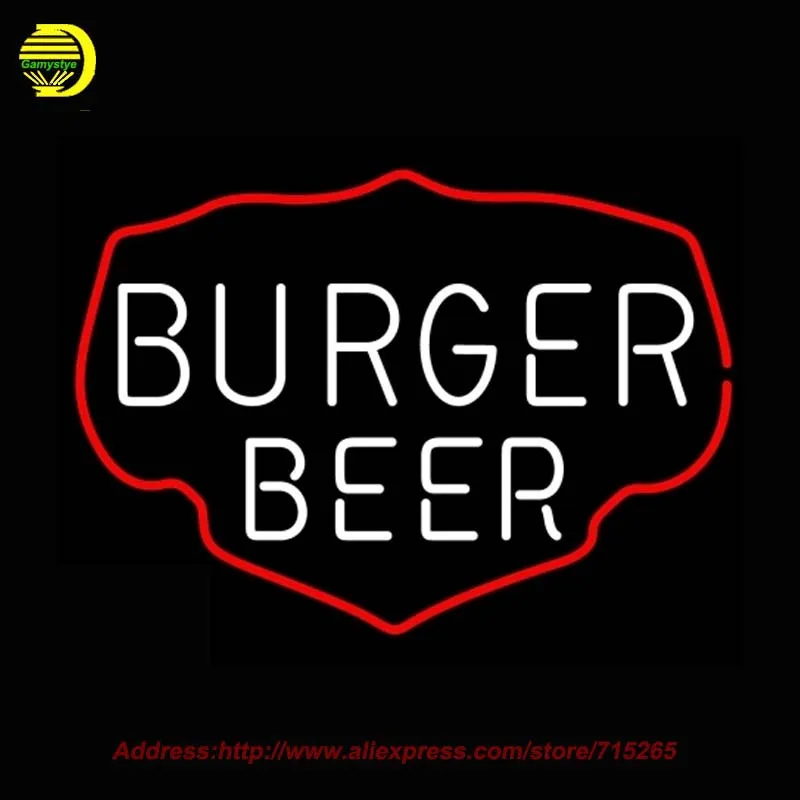 Image Burger Beer Neon Sign Neon Bulbs Sign Glass Tube Lamp Handcrafted Decorate Garage Advertise Neon Lichtbak Arcade Signs 17x14