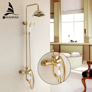 Shower Faucet Luxury Gold Brass Bathtub Faucet Round Rainfall Shower Head Handheld Bar Wall Mount Bathroom Mixer Tap Set HJ3007K
Shower Faucet Luxury Gold Brass Bathtub Faucet Round Rainfall Shower Head Handheld Bar Wall Mount Bathroom Mixer Tap Set HJ3007K