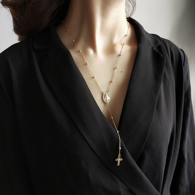 Korean Maria Ellipse Tag Jesus Cross 925 Sterling Silver Woman Fashion Pendant Sweater Chain Women Personalized Long Necklace
Korean Maria Ellipse Tag Jesus Cross 925 Sterling Silver Woman Fashion Pendant Sweater Chain Women Personalized Long Necklace