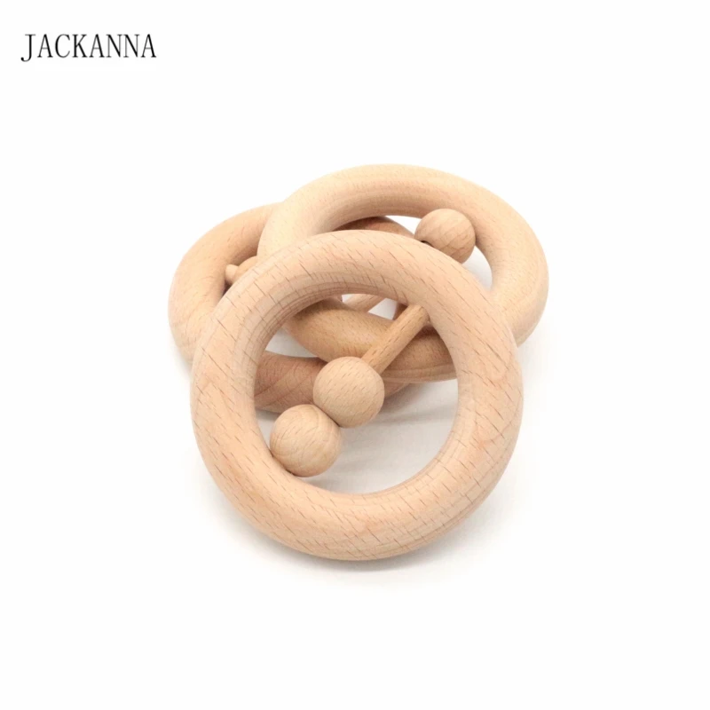 Baby Natural Wooden Teething Ring Teether Rattle Play Hand Bell Toy HD