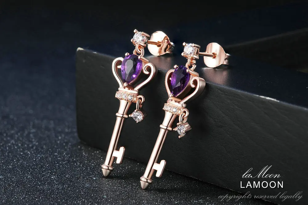 Crown Key Pendant Necklace 6x4mm 0.4ct Natural Teardrop Amethyst 925 Sterling Si