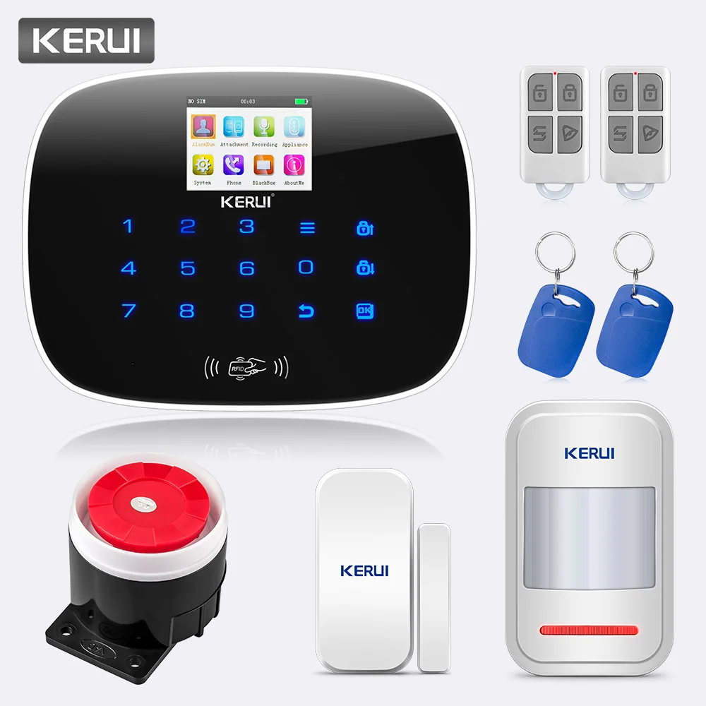 

Wireless Wired G19 GSM SMS RFID Home House Burglar Alarm System Security Black+KERUI WIFI APP HD camera
