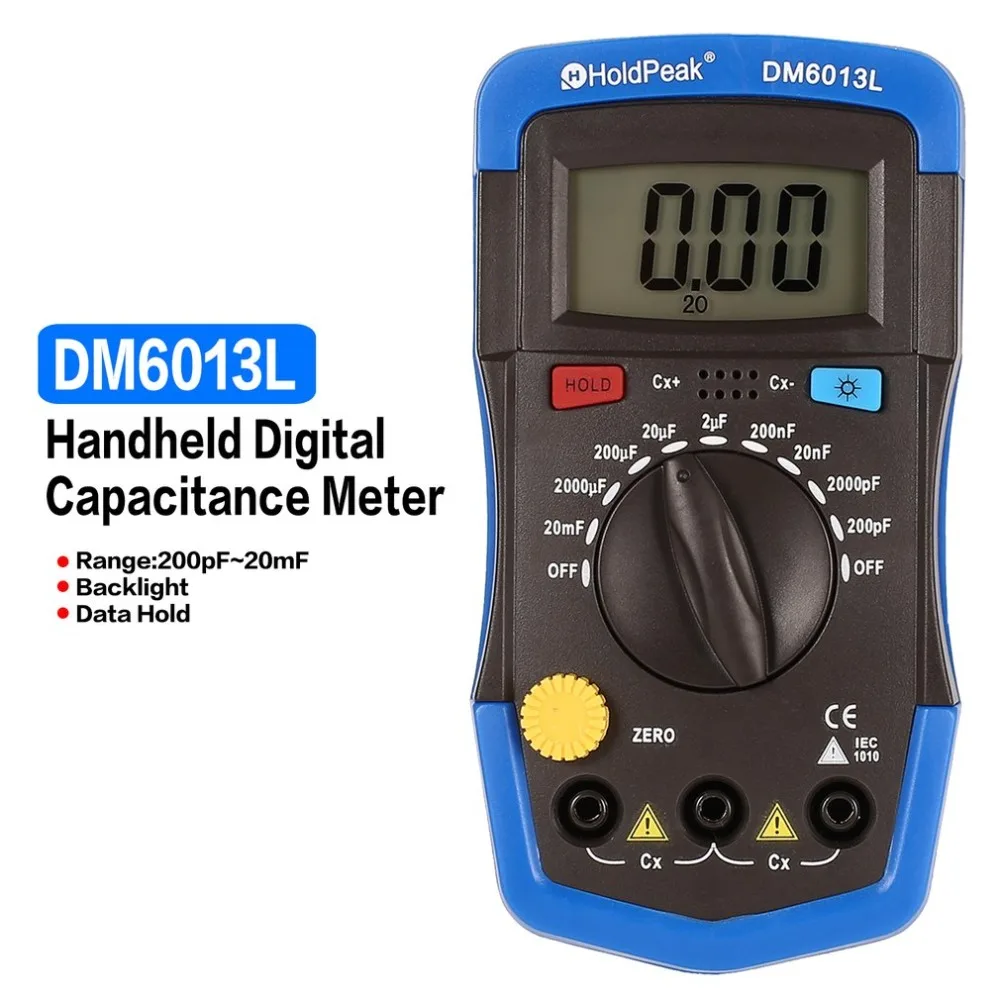 DM6013L Portable Handheld Digital Capacitance Capacitor Meter 1999 Counts Tester 200pF~20mF Data Hold Backlight
DM6013L Portable Handheld Digital Capacitance Capacitor Meter 1999 Counts Tester 200pF~20mF Data Hold Backlight