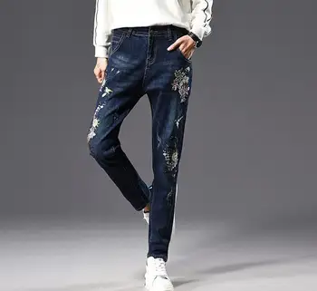 Casual jeans denim embroidery harem pants for women cotton blend high waist capris new fashion autumn spring trousers fls0802 
Casual jeans denim embroidery harem pants for women cotton blend high waist capris new fashion autumn spring trousers fls0802