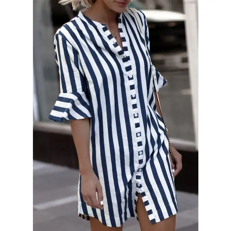 Women Summer Casual Loose Blusas Long Shirt Ruffle Sleeve Stripes Blouses Button Office Shirts Women Clothing 8167M
Women Summer Casual Loose Blusas Long Shirt Ruffle Sleeve Stripes Blouses Button Office Shirts Women Clothing 8167M