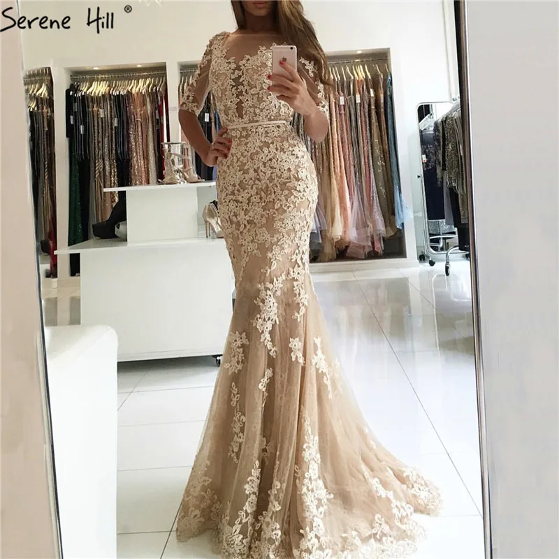 Nude Lace Mermaid Sexy Dubai Evening Gowns Long Half Sleeves Evening Dress For Women 2019 Serene Hill LA60728
Nude Lace Mermaid Sexy Dubai Evening Gowns Long Half Sleeves Evening Dress For Women 2019 Serene Hill LA60728