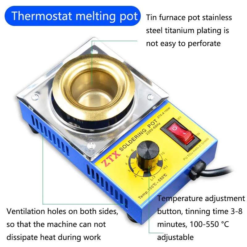 220V 160/280/350W Adjustable Temperature Solder Pot Tin stove Melting Furnace Temperature Soldering Desoldering Tinning Tools
220V 160/280/350W Adjustable Temperature Solder Pot Tin stove Melting Furnace Temperature Soldering Desoldering Tinning Tools