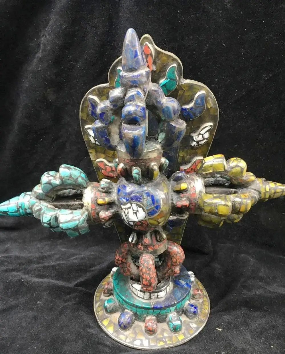 Tibet Nepal handicraft beeswax inlay Turquoise coral Buddhist Vajrakila vajra
Tibet Nepal handicraft beeswax inlay Turquoise coral Buddhist Vajrakila vajra