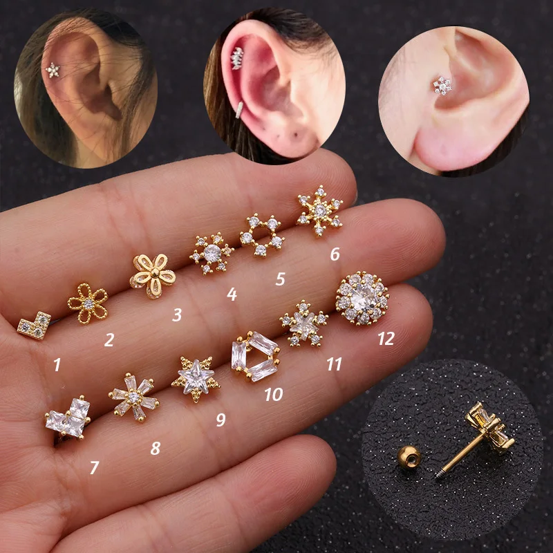 1Pc Flower Heart Crown Snowflake Cz Ear Studs Helix Piercing Cartilage Earring Conch Rook Tragus Stud Ear Piercing Jewelry
1Pc Flower Heart Crown Snowflake Cz Ear Studs Helix Piercing Cartilage Earring Conch Rook Tragus Stud Ear Piercing Jewelry