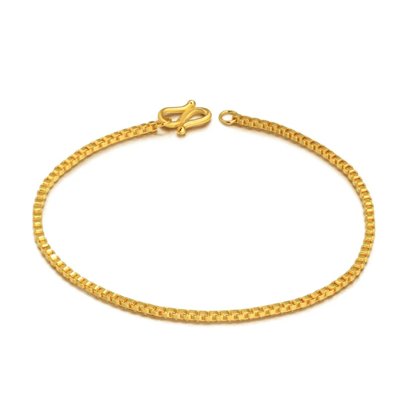 New 999 24K Yellow Gold Bracelet Women Box Chain Bracelet S Clasp 2.96g P6284 New 999 24K Yellow Gold Bracelet Women Box Chain Bracelet S Clasp 2.96g P6284