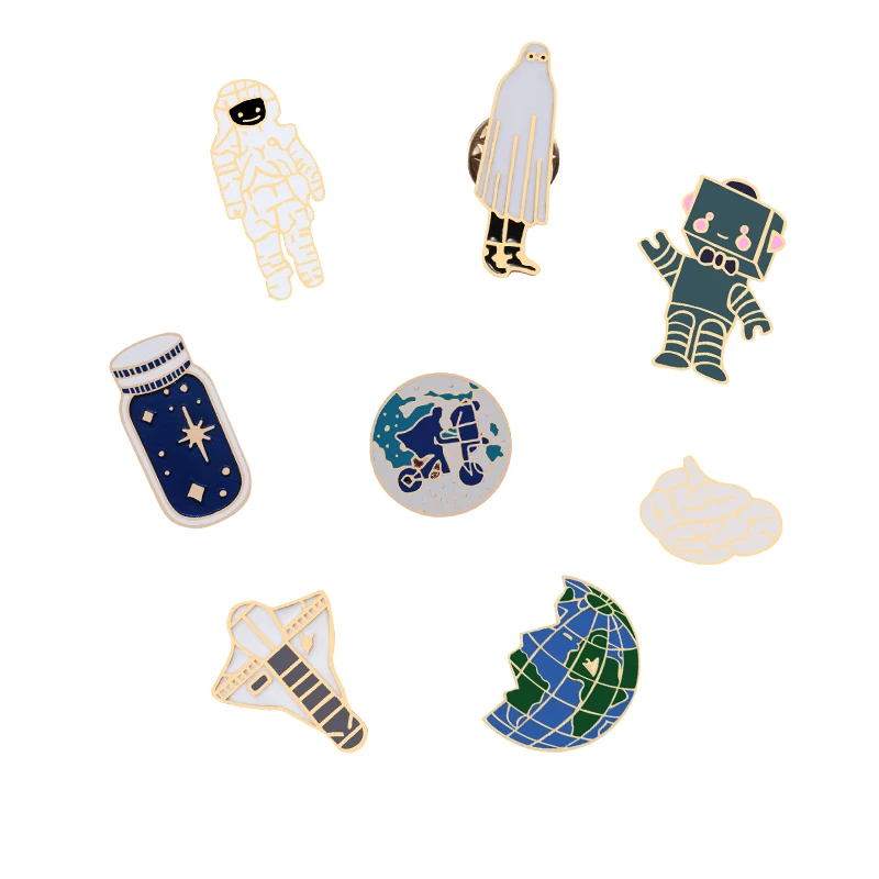 Classic Pins and Brooches Earth Wishing Bottle Aircraft Astronaut Accessory Icons Coat jackets Enamel Brooch Collar Badge Gift
Classic Pins and Brooches Earth Wishing Bottle Aircraft Astronaut Accessory Icons Coat jackets Enamel Brooch Collar Badge Gift