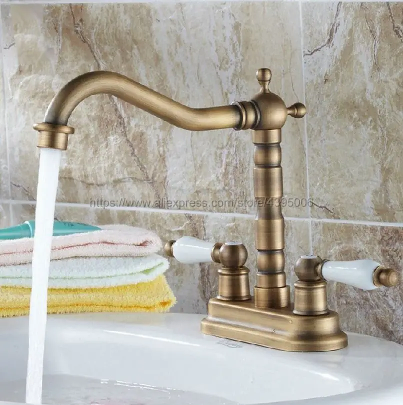Antique Brass Double Handle Bathroom Basin Faucets Deck Mounted 2 Holes Hot&Cold Water Mix Tap Bnf259
Antique Brass Double Handle Bathroom Basin Faucets Deck Mounted 2 Holes Hot&Cold Water Mix Tap Bnf259